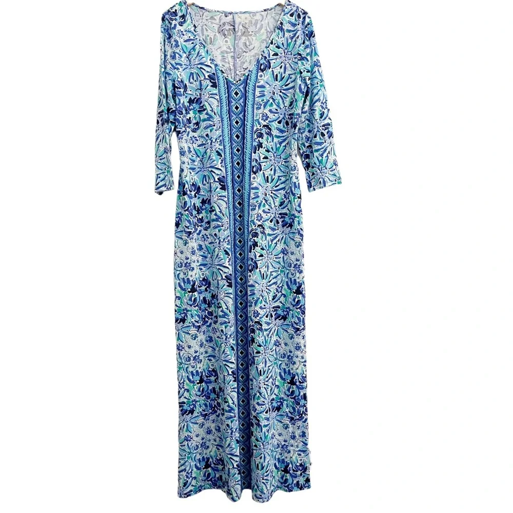 Lilly Pulitzer Blue and Green Maxi Dress NWOT - Picture 3 of 16